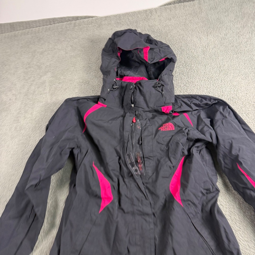 The North Face Womens HyVent Hooded Rain Jacket Black Pink Shell Medium